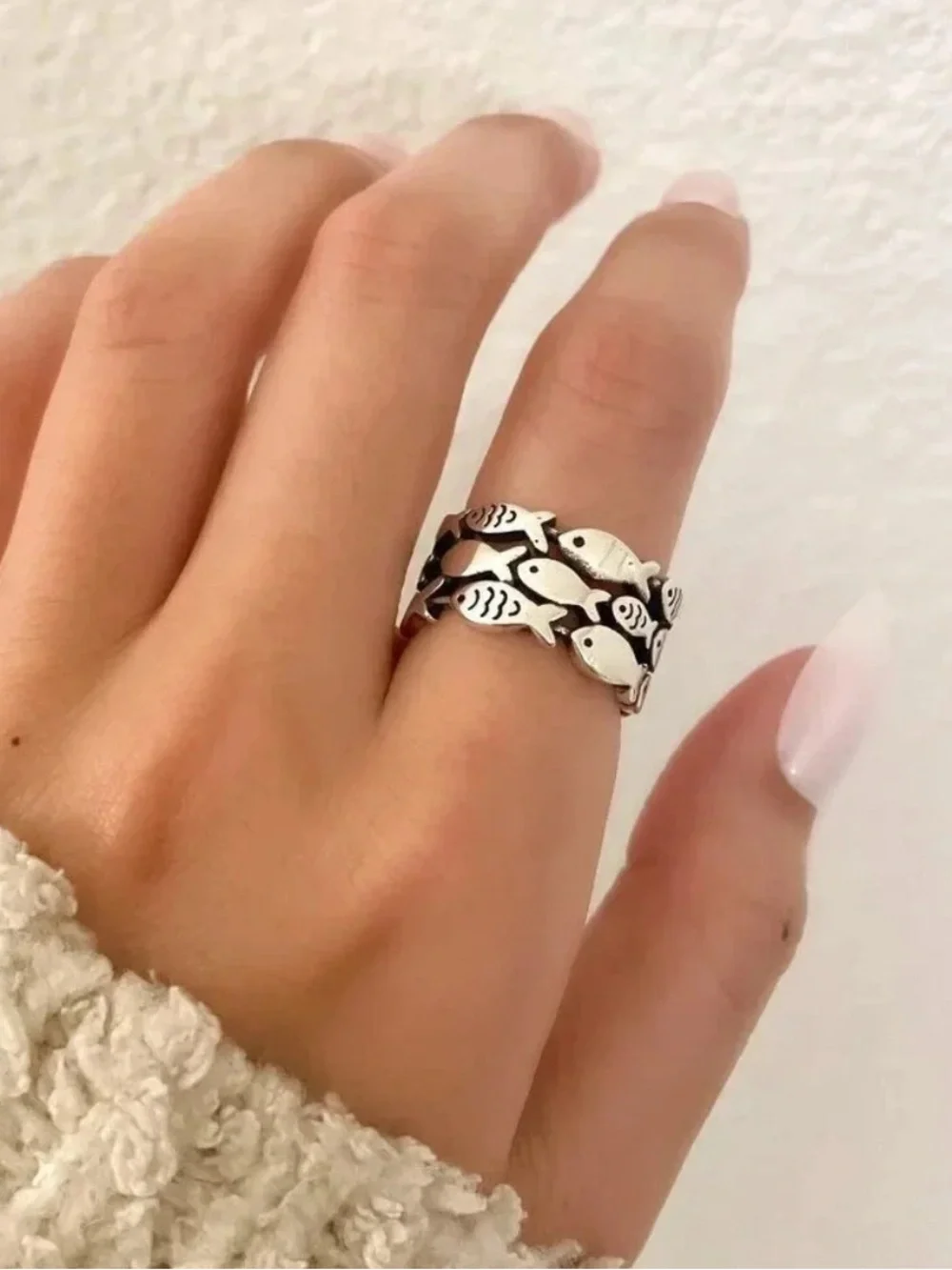 925 Sterling Silver Fish Ring School of Fish Ring Dainty Fish Ring Band